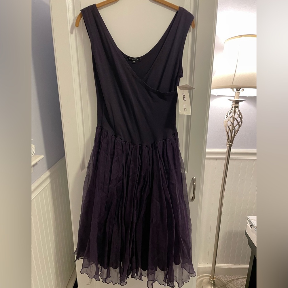 Luna Luz Silk Organza Layered Dress M Purple Lagenlook Boho Made USA NWT